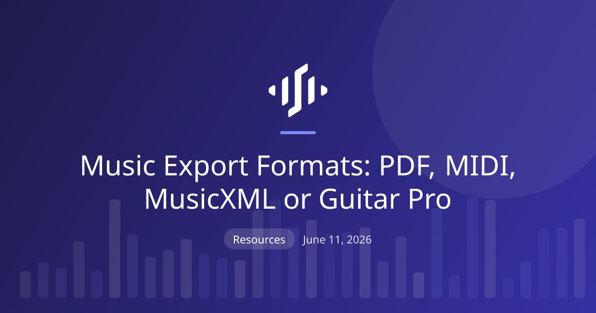 Music export formats compared (PDF, MIDI, MusicXML, Guitar Pro): what each does and which to choose for printing, a DAW, or editing