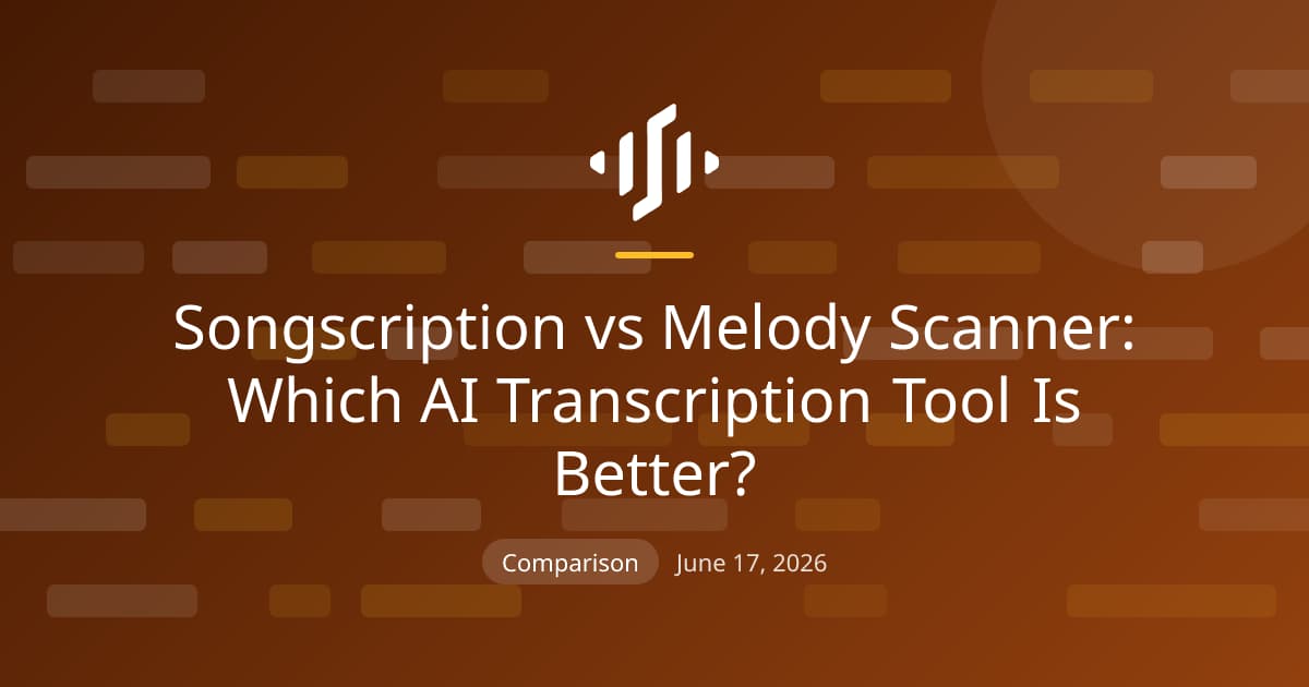 Songscription compared with Melody Scanner: free-tier limits, audio upload, instruments, accuracy, and exports